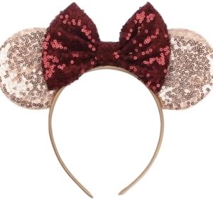 Rose Gold Burgundy Minnie Ears (One size fits most) flexible headband